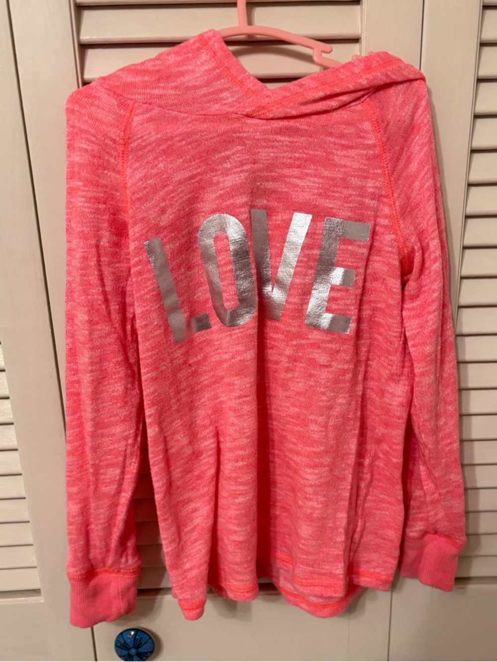 Xersion Coral-Pink Hooded Sweatshirt with Silver LOVE Print